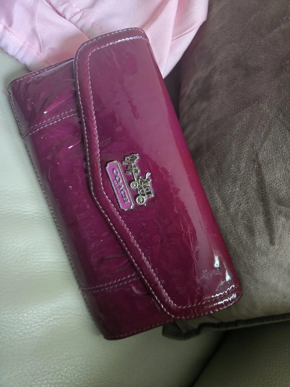Coach Patent Leather Folding Wallet - Plum